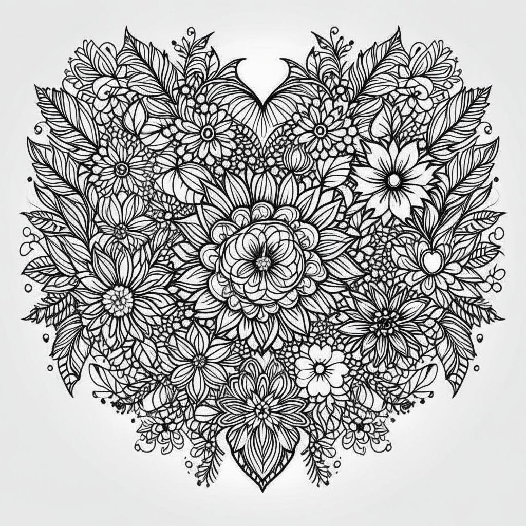 Heart and Love Shape Flower Mandala Coloring Pages (1)