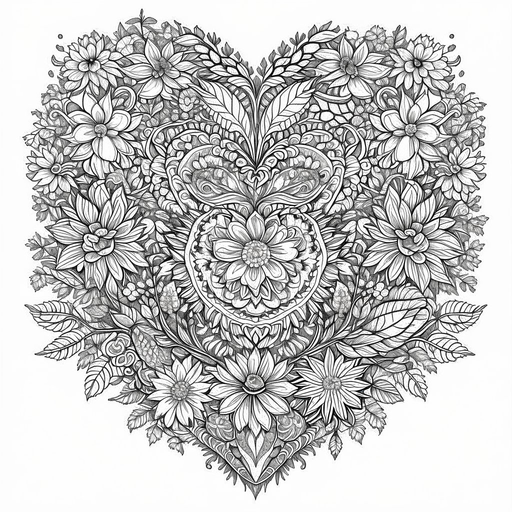 Heart and Love Shape Flower Mandala Coloring Pages (2)