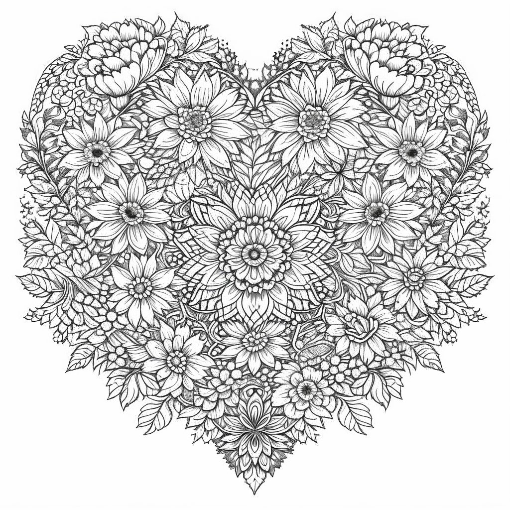 Heart and Love Shape Flower Mandala Coloring Pages