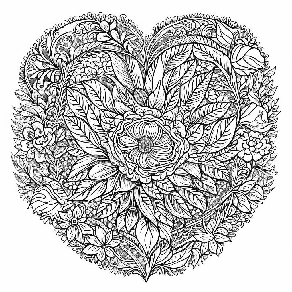 Heart and Love Shape Flower Mandala Coloring Pages Easy