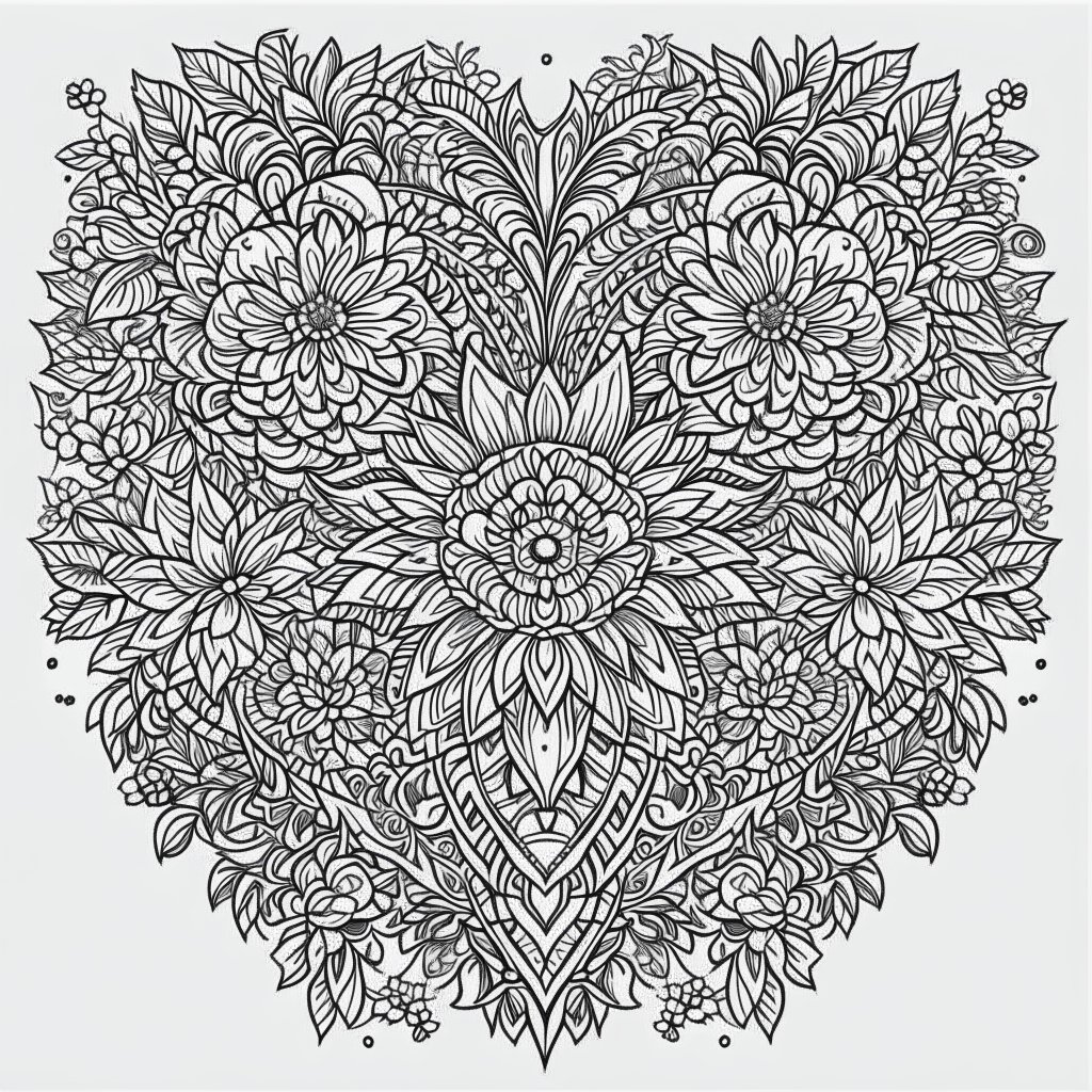 Heart and Love Shape Flower Mandala Coloring Pages for adults