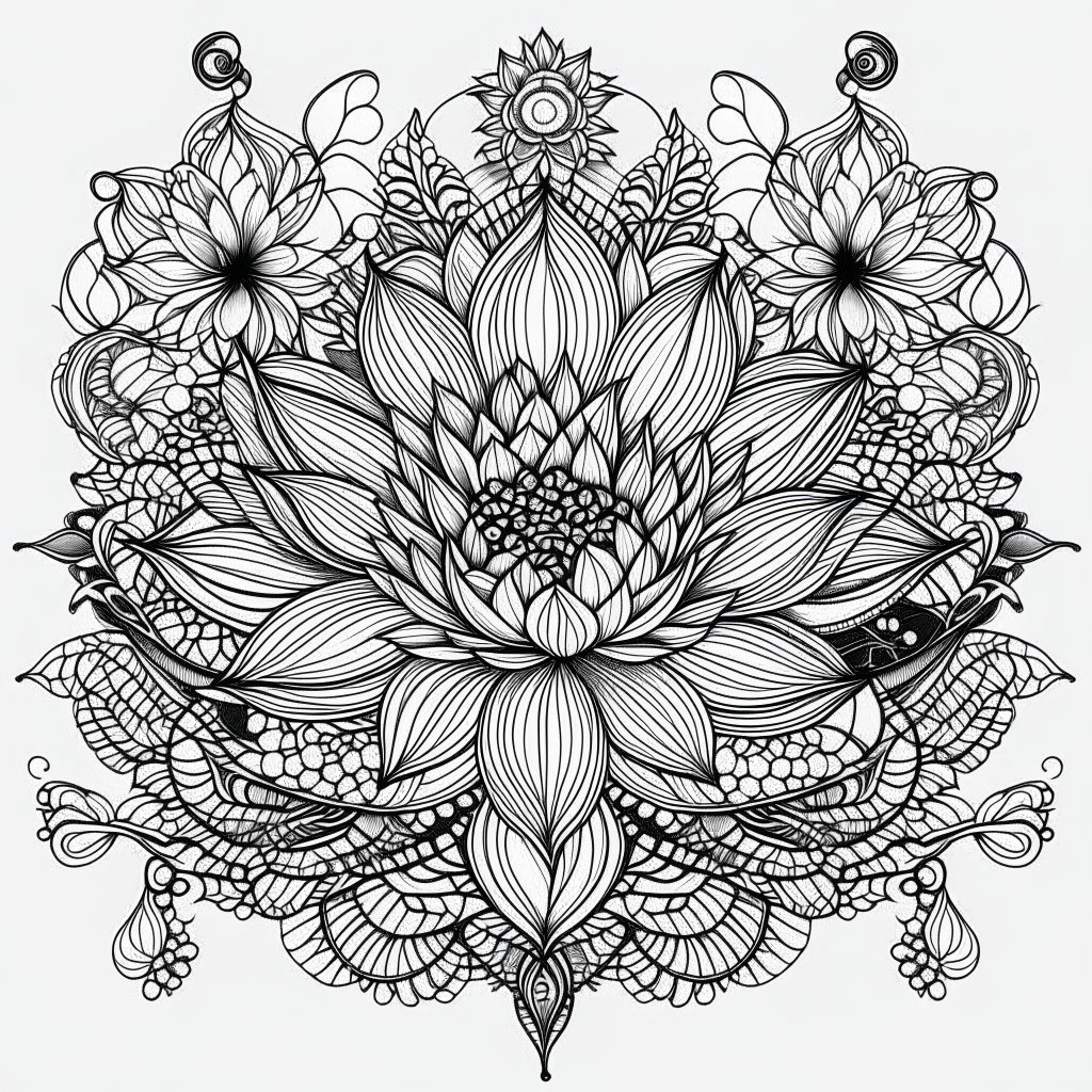 Lotus Flower Mandala Coloring Pages for adults, kids