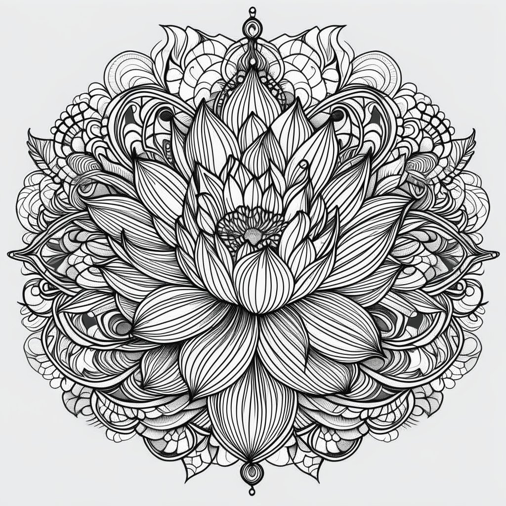 Lotus Flower Mandala Coloring Pages for adutls.